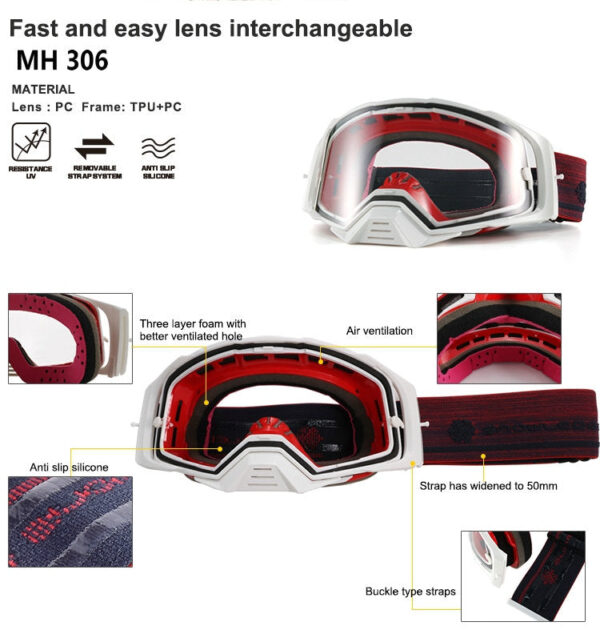 MH 306 -4 2022 full REVO coating UV 400 unisex motor racing ATV goggles - Image 8