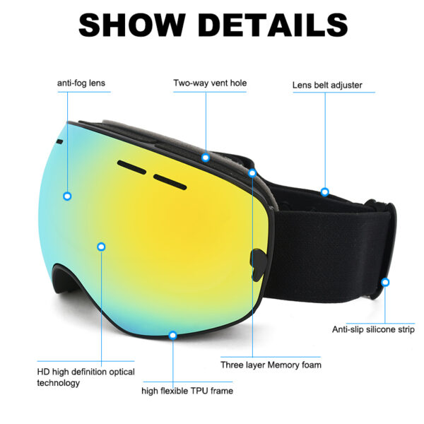2023 newest ventilated anti fog interchangeble anti fog ski snow goggles - Image 6