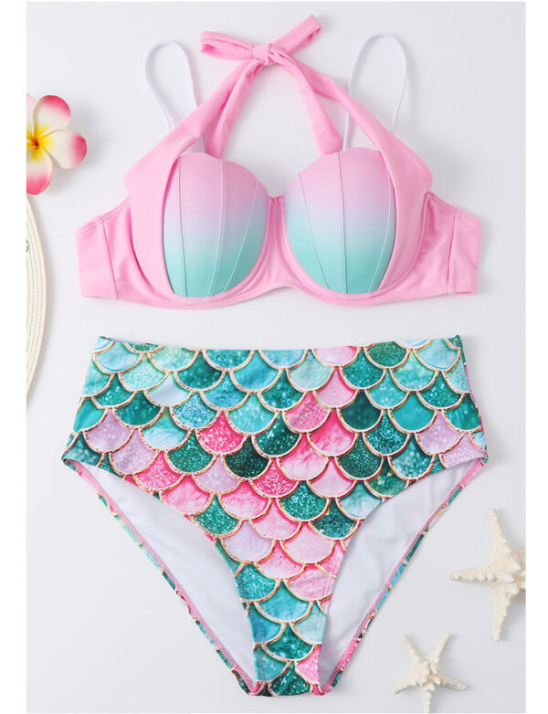 Large size swimsuit female split ，strip steel bikini adult high waisted mermaid bikini - Image 3