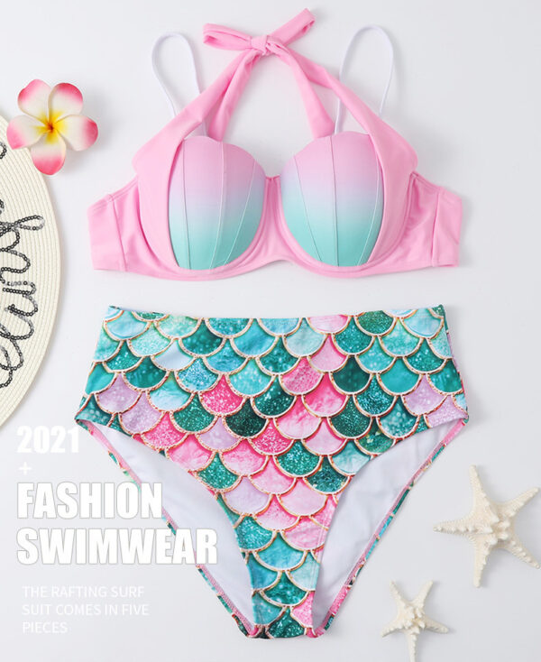 Large size swimsuit female split ，strip steel bikini adult high waisted mermaid bikini